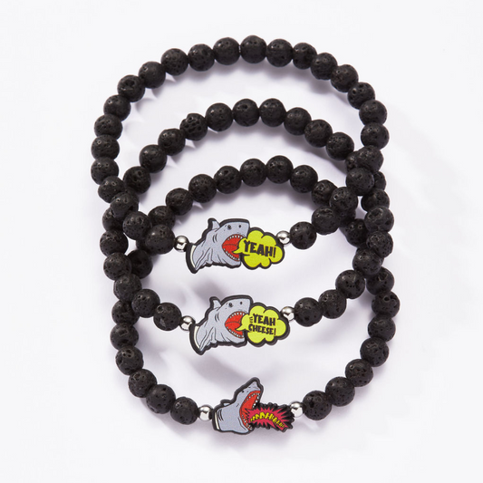 Shark Puppet Lava Rock Bracelet Set of 3